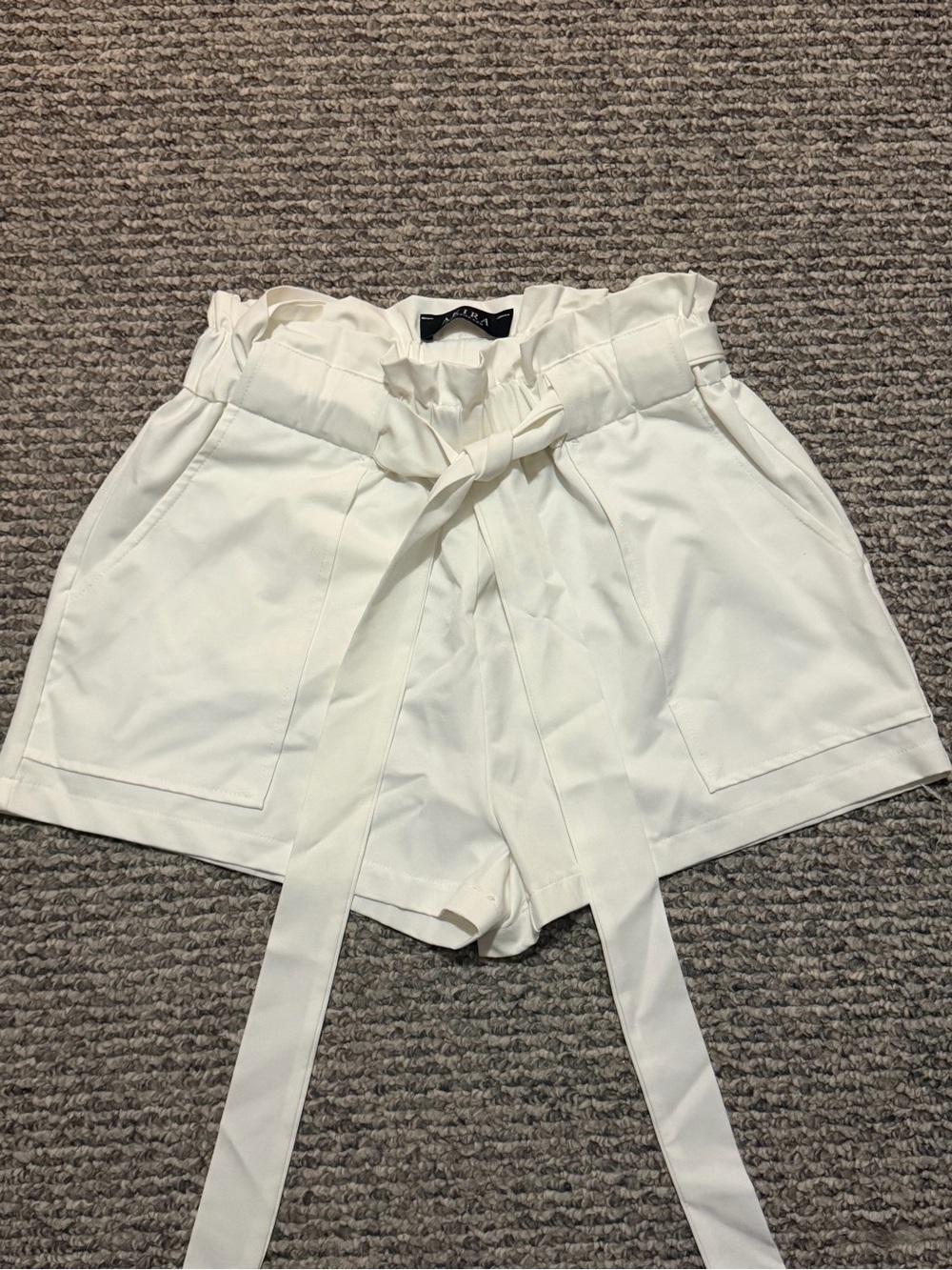 AKIRA White High-Waist Paperbag Belted Shorts
